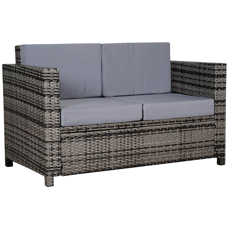 Outsunny Rattan Wicker 2-seat Sofa Loveseat Padded Garden Furniture Brown