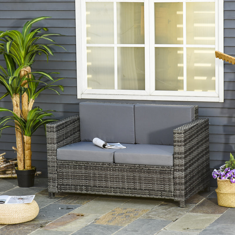 Outsunny Rattan Wicker 2-seat Sofa Loveseat Padded Garden Furniture Brown