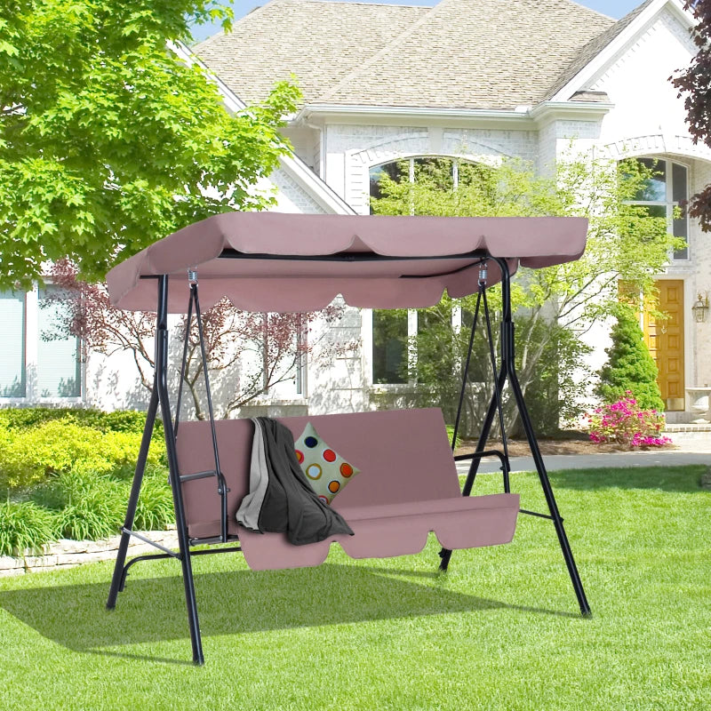 Outsunny 3 Seater Canopy Swing Chair Garden Rocking Bench Heavy Duty Patio Metal Seat w/ Top Roof - Brown