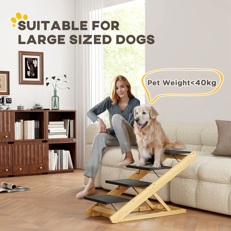 PawHut Dog Steps Dog Ramp, 4-Step Adjustable Height Pet Stairs for Large Dogs