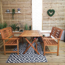 Outdoor 4 Person Folding Rectangular Wooden Garden Patio Dining Table and 2 Benches Set