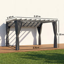Outsunny 3.6 x 3 m Aluminium Pergola with Retractable Roof Canopy, Curtains