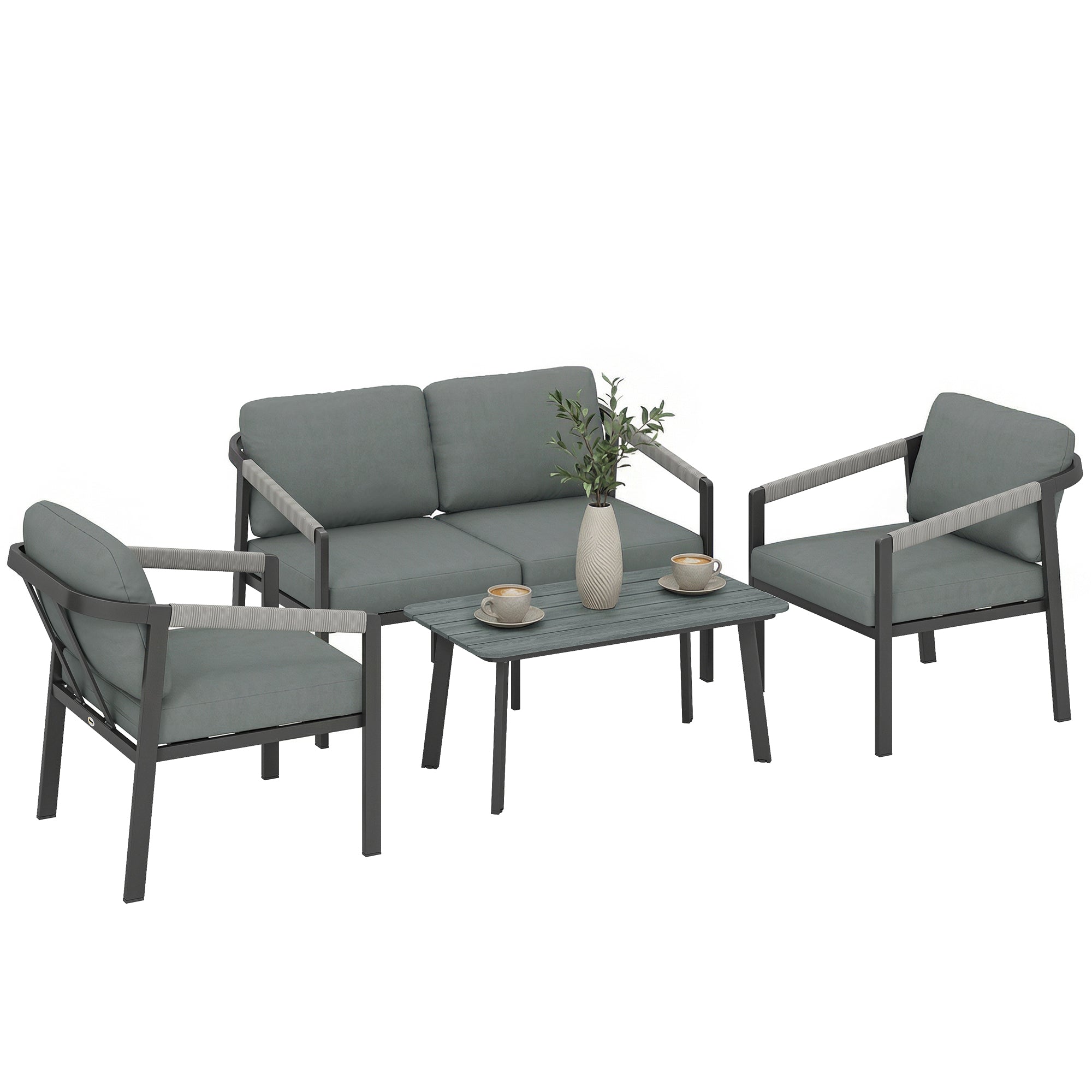 Outsunny 4 Seater Aluminium Garden Furniture Set, Outdoor Patio Furnit