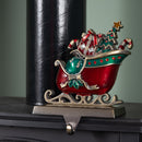 16cm Red And Green Santa Sleigh Christmas Stocking Holder With Hook