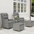 Outsunny Recliner Rattan Garden Furniture w/ Two-tier Table, Light Grey