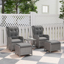 Outsunny Recliner Rattan Garden Furniture w/ Two-tier Table, Light Grey