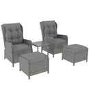 Outsunny Recliner Rattan Garden Furniture w/ Two-tier Table, Light Grey