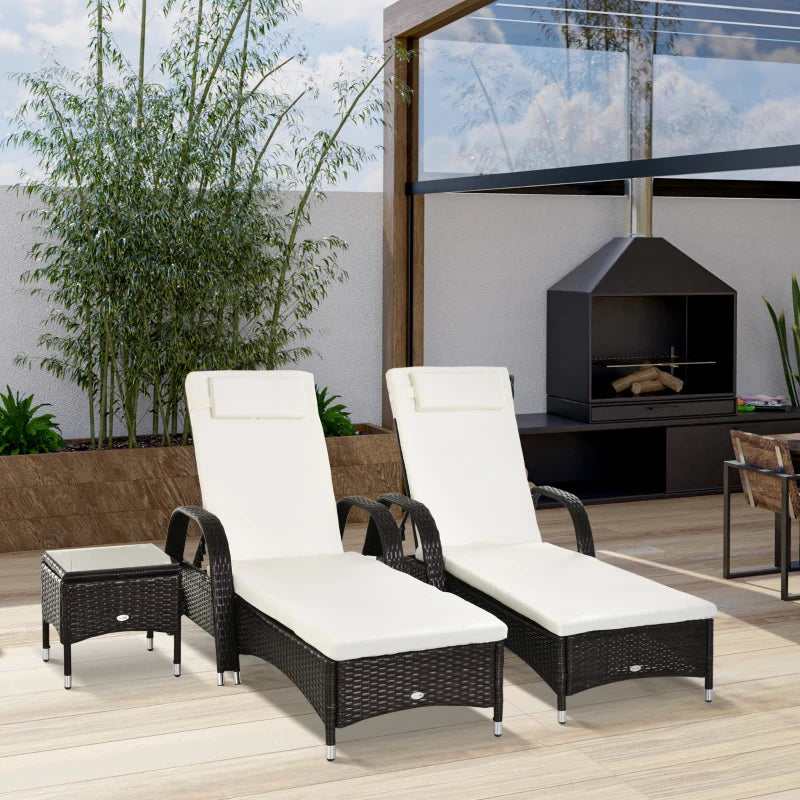 Outsunny Rattan Lounger Set with Side Table - Brown