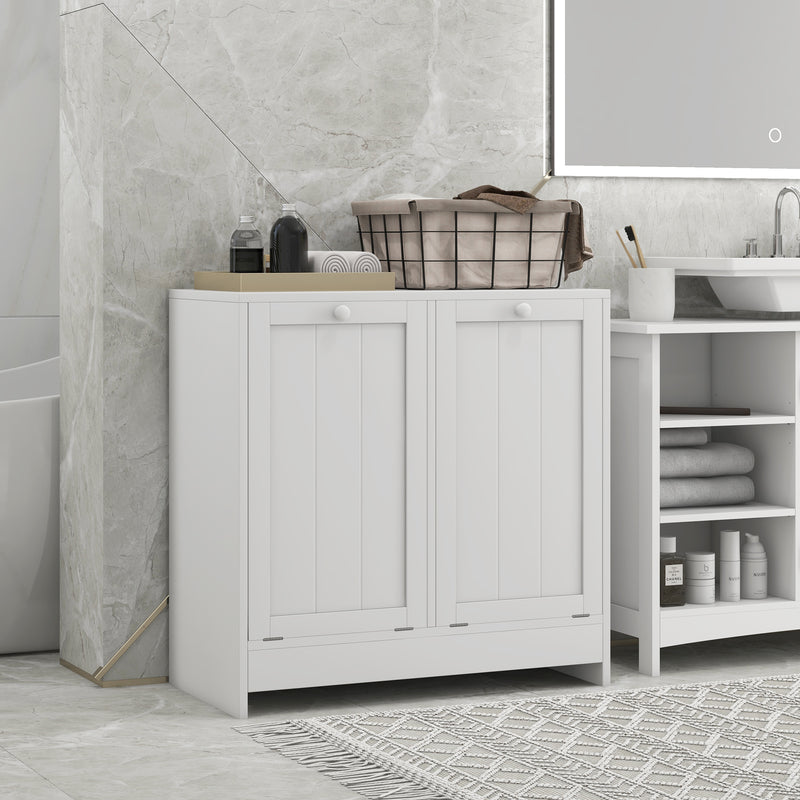 kleankin Tilt-out Laundry Storage Cabinet with 2 Compartment Hampers, White