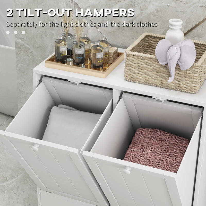 kleankin Tilt-out Laundry Storage Cabinet with 2 Compartment Hampers, White