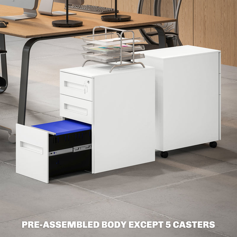 Vinsetto Lockable Mobile Filing Cabinet w/ 3 Drawers 30 x 43.5 x 60 cm