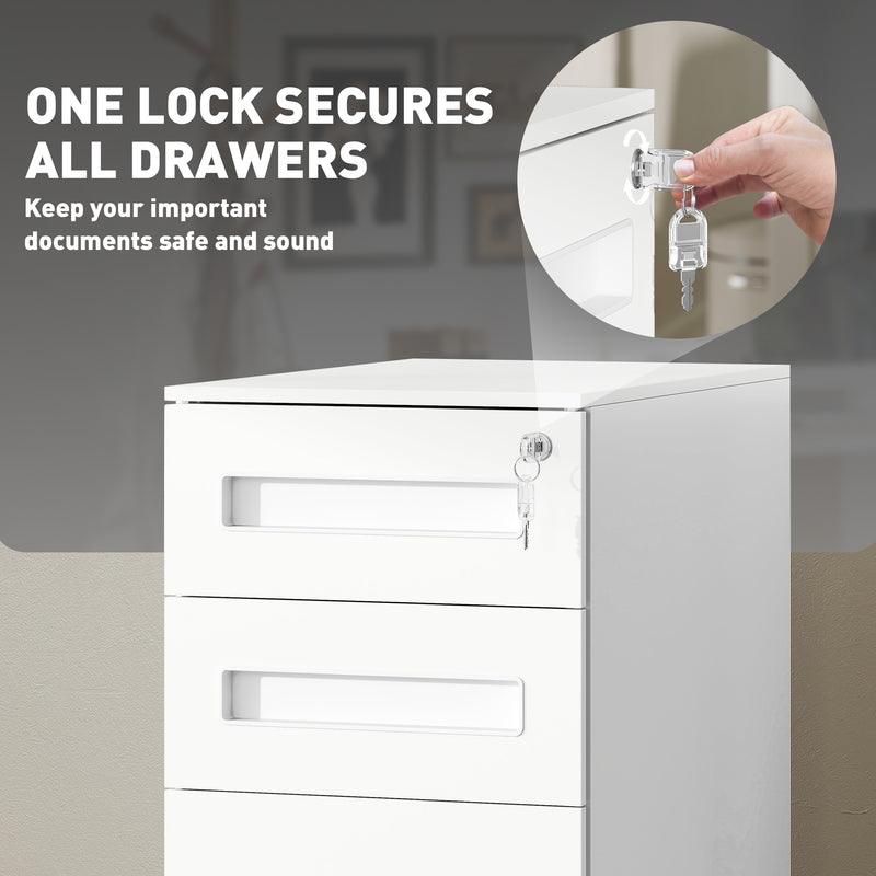 Vinsetto Lockable Mobile Filing Cabinet w/ 3 Drawers 30 x 43.5 x 60 cm