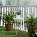 Outsunny Round Garden Table, 2-Tier Metal Patio Table Coffee Table, White