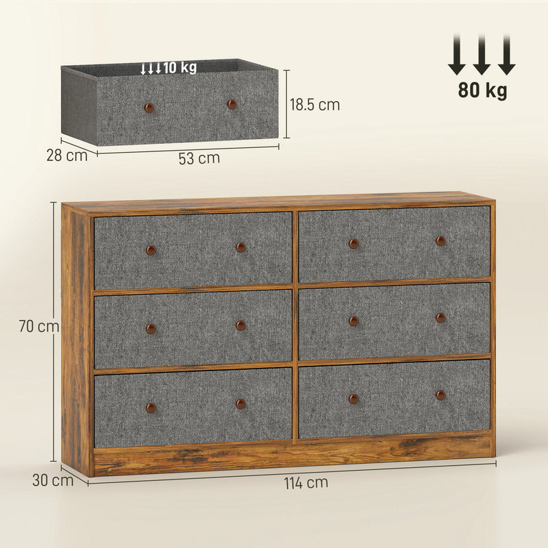 HOMCOM Chest of Drawers, 6 Drawer Dresser for Bedroom