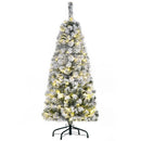 HOMCOM 4FT Prelit Artificial Snow Flocked Christmas Tree with Warm White LED Light- Green White