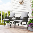 Outsunny Rattan Bistro Set, Balcony Table and Chairs with 4 Cushions, Grey
