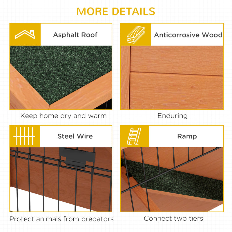 PawHut Wooden Rabbit Hutch, Antiseptic Outdoor, for 1-2 Rabbits - Orange