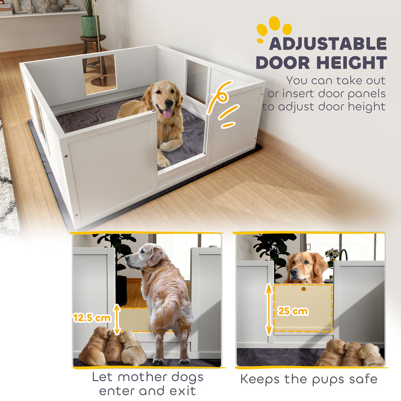 PawHut Dog Whelping Box with Whelping Pad, Adjustable Entrance - White