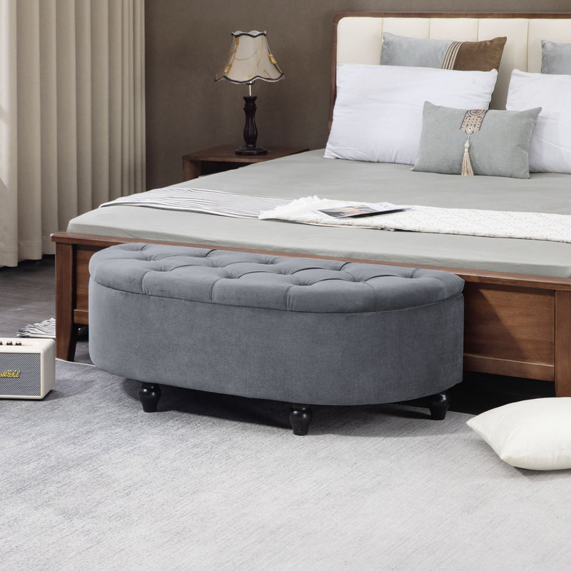 HOMCOM Semi-Circle Storage Ottoman Bench Tufted Upholstered Accent Footrest