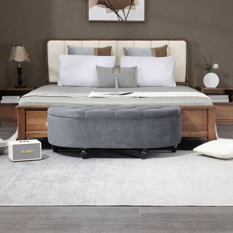 HOMCOM Semi-Circle Storage Ottoman Bench Tufted Upholstered Accent Footrest