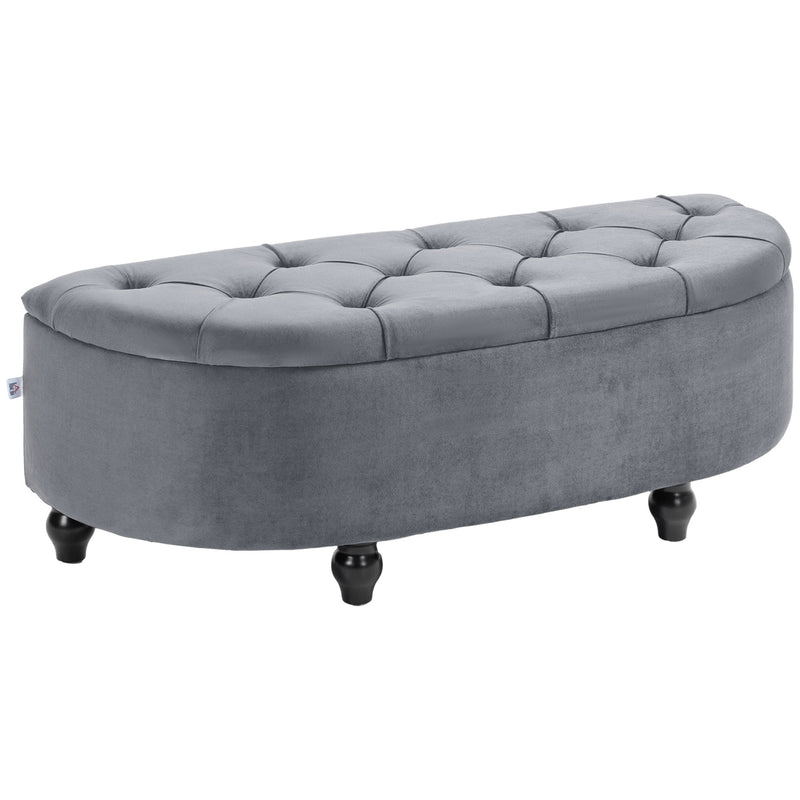 HOMCOM Semi-Circle Storage Ottoman Bench Tufted Upholstered Accent Footrest