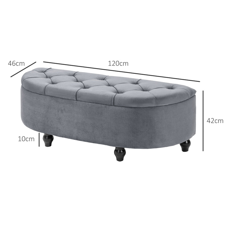 HOMCOM Semi-Circle Storage Ottoman Bench Tufted Upholstered Accent Footrest