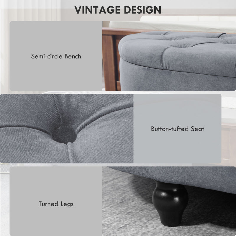 HOMCOM Semi-Circle Storage Ottoman Bench Tufted Upholstered Accent Footrest