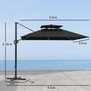 Outsunny 3.5m Aluminium Cantilever Parasol W/ LED Lights Crank Tilt UV50+