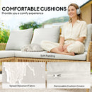 Outsunny 3 Piece Rattan Garden Furniture Set With Cushions, Natural Wood