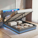 HOMCOM Lift up Storage Bed Frame with RGB LED Lights Dark Grey