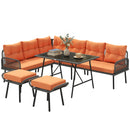 Outsunny Sectional Outdoor Furniture with Glass Top Table, Orange