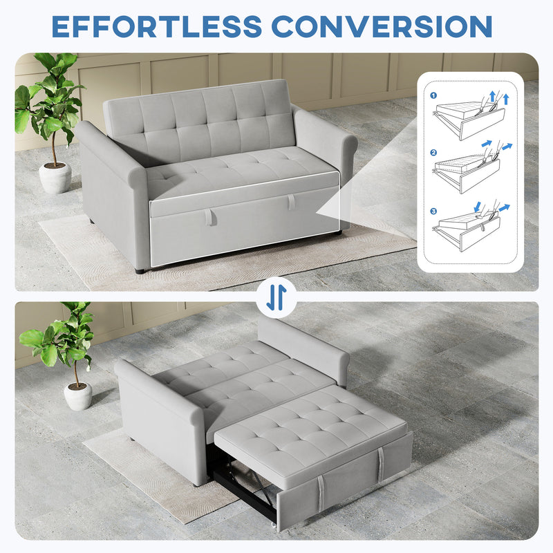 HOMCOM Convertible Pull Out Sleeper Sofa Bed Settee for Living Room, Grey