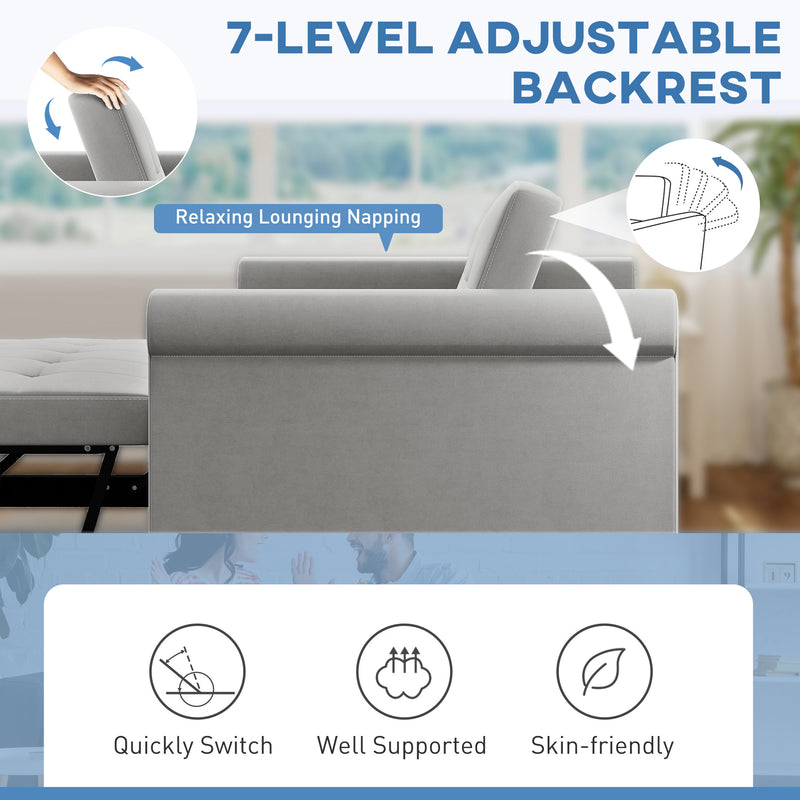 HOMCOM Convertible Pull Out Sleeper Sofa Bed Settee for Living Room, Grey