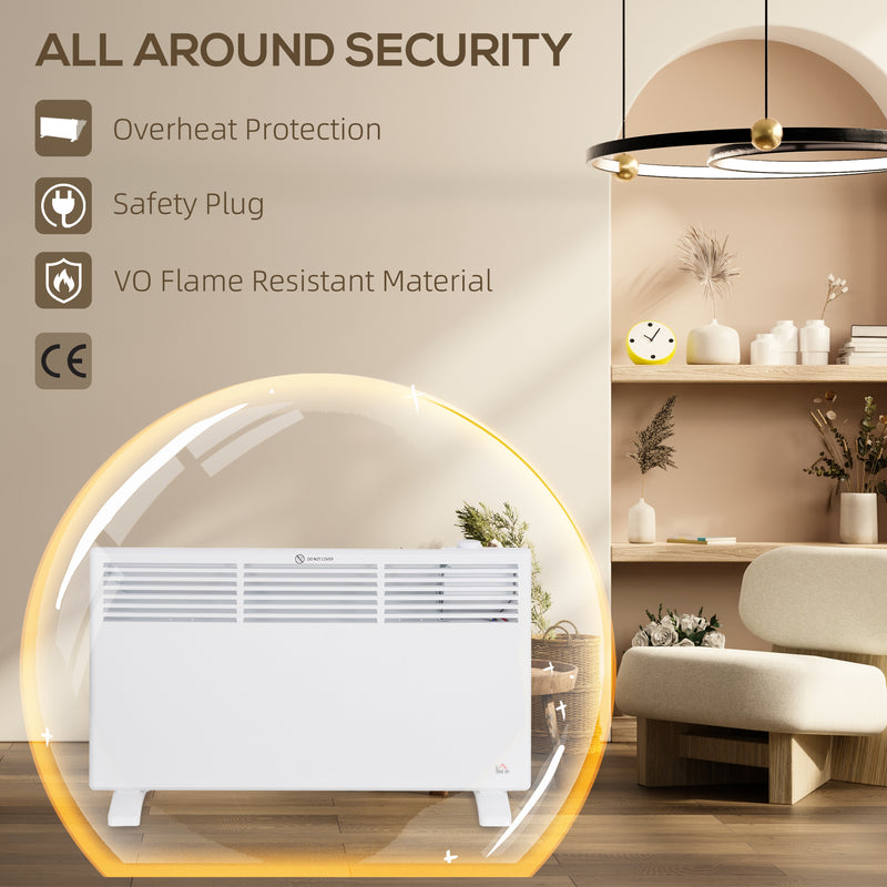 HOMCOM White 1500W Panel Heater, Low Energy Electric Heater for Home
