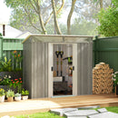Outsunny 6.5x4FT Garden Shed Lockable Metal Tool Shed Light Grey Wood Effect