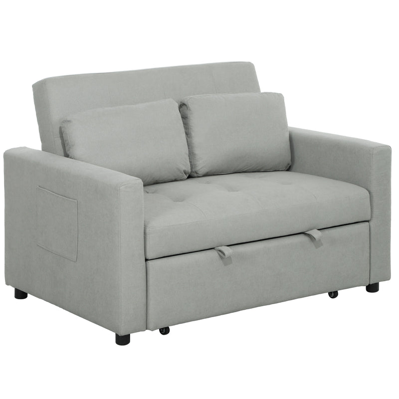 HOMCOM 2 Seater Sofa Bed Convertible Bed Settee with Cushions, Pockets, Grey