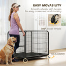 PawHut Heavy Duty Dog Crate, Large Dog Cage With Wheels And Tray