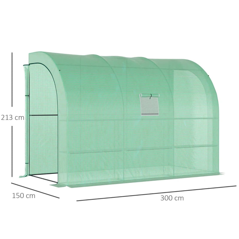 Outsunny Lean to Greenhouse 300L x 150W x 215Hcm - Green