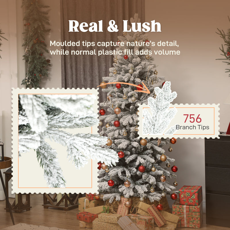 HOMCOM 6ft Pencil Christmas Tree with Snow, Realistic Tips, Easy Assembly