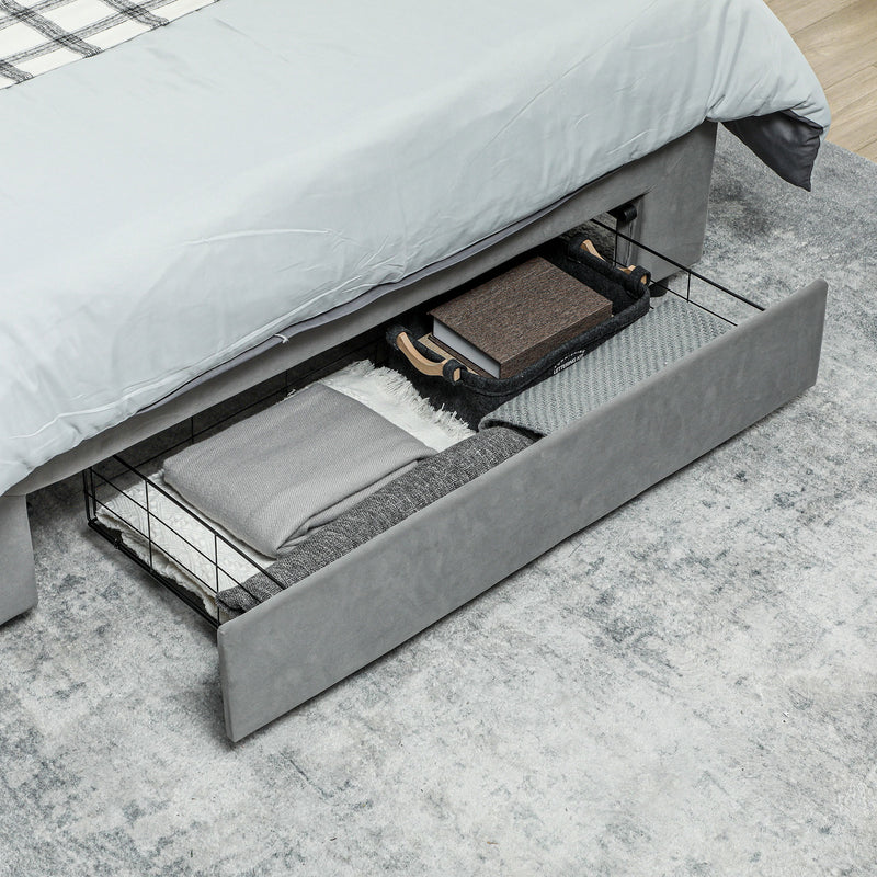 HOMCOM Double Bed Frame with Storage and Adjustable Velvet Headboard