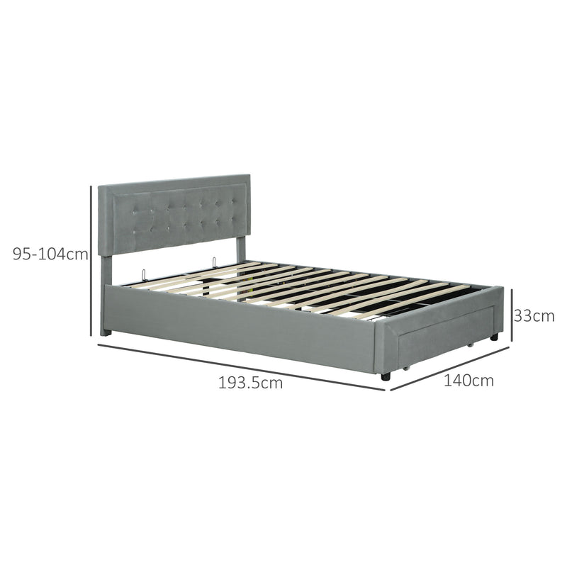 HOMCOM Double Bed Frame with Storage and Adjustable Velvet Headboard