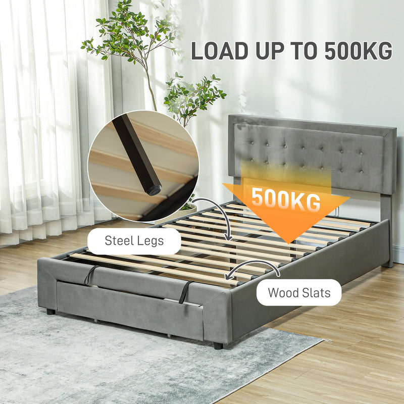 HOMCOM Double Bed Frame with Storage and Adjustable Velvet Headboard