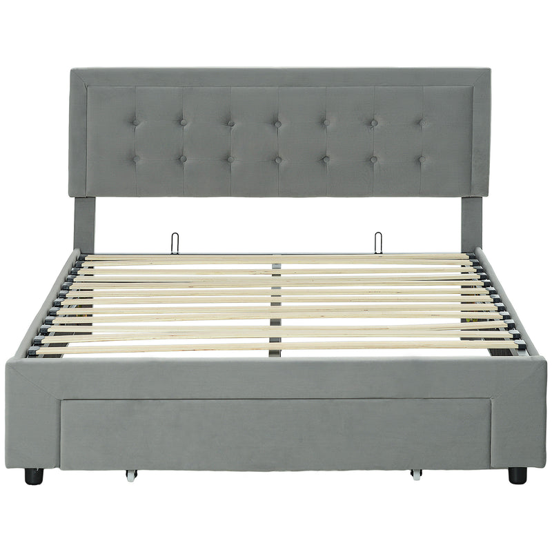 HOMCOM Double Bed Frame with Storage and Adjustable Velvet Headboard