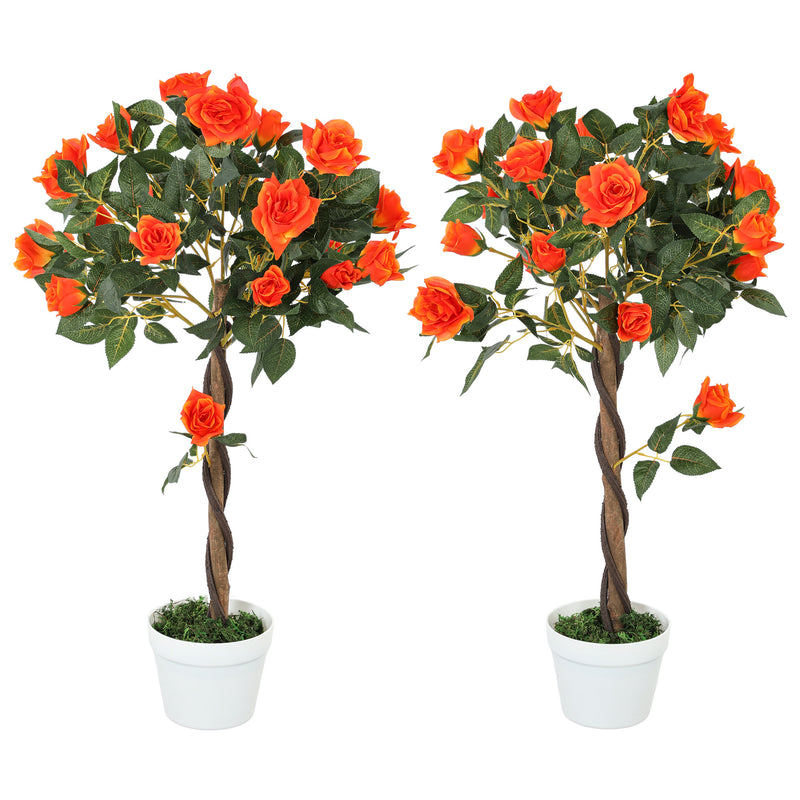 Outsunny Set of 2 90cm Artificial Rose Tree, Fake Decorative Plant