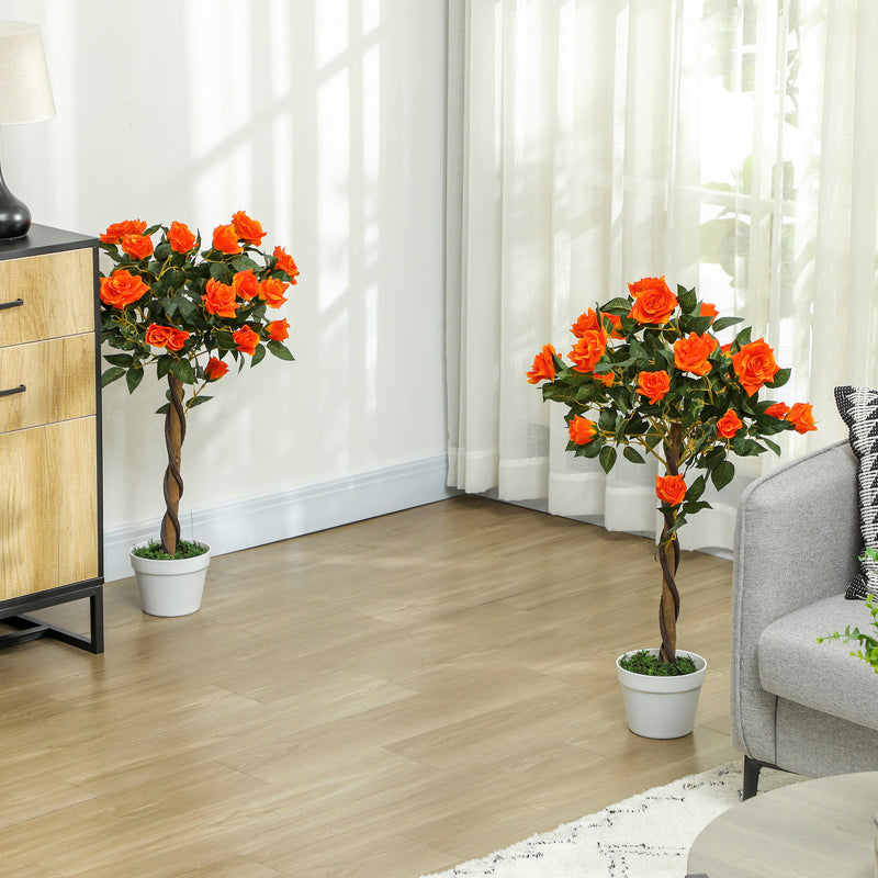 Outsunny Set of 2 90cm Artificial Rose Tree, Fake Decorative Plant