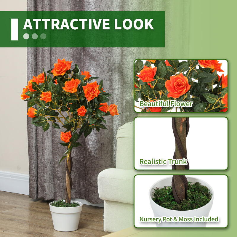 Outsunny Set of 2 90cm Artificial Rose Tree, Fake Decorative Plant