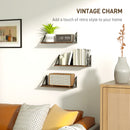 HOMCOM Set Of 3 Vintage Wall Shelves For Living Room Rustic Brown