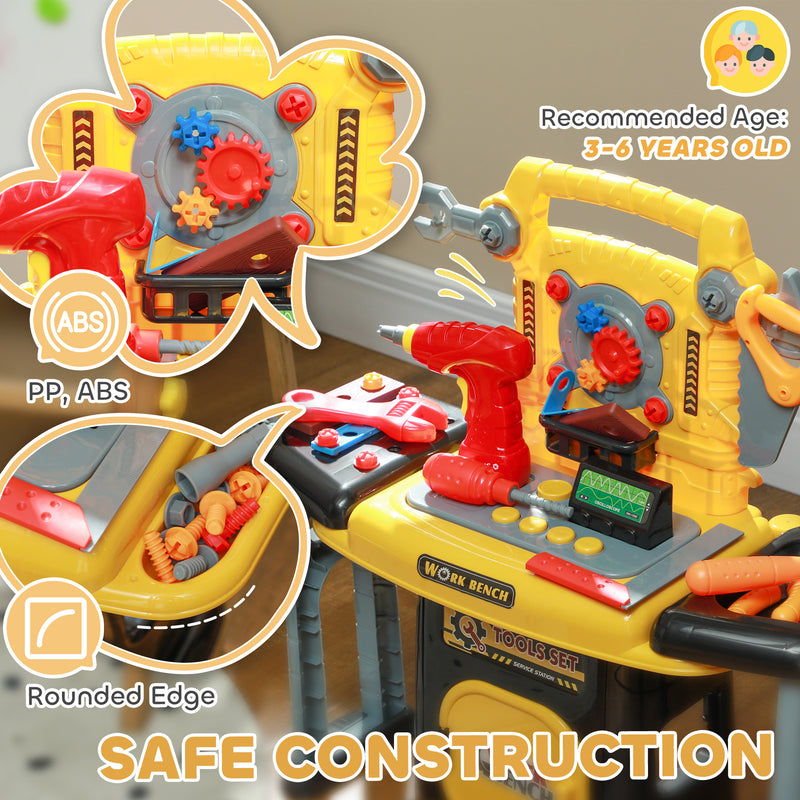 AIYAPLAY 102Pcs Play Tools Toy With Electric Drill, Storage, Yellow