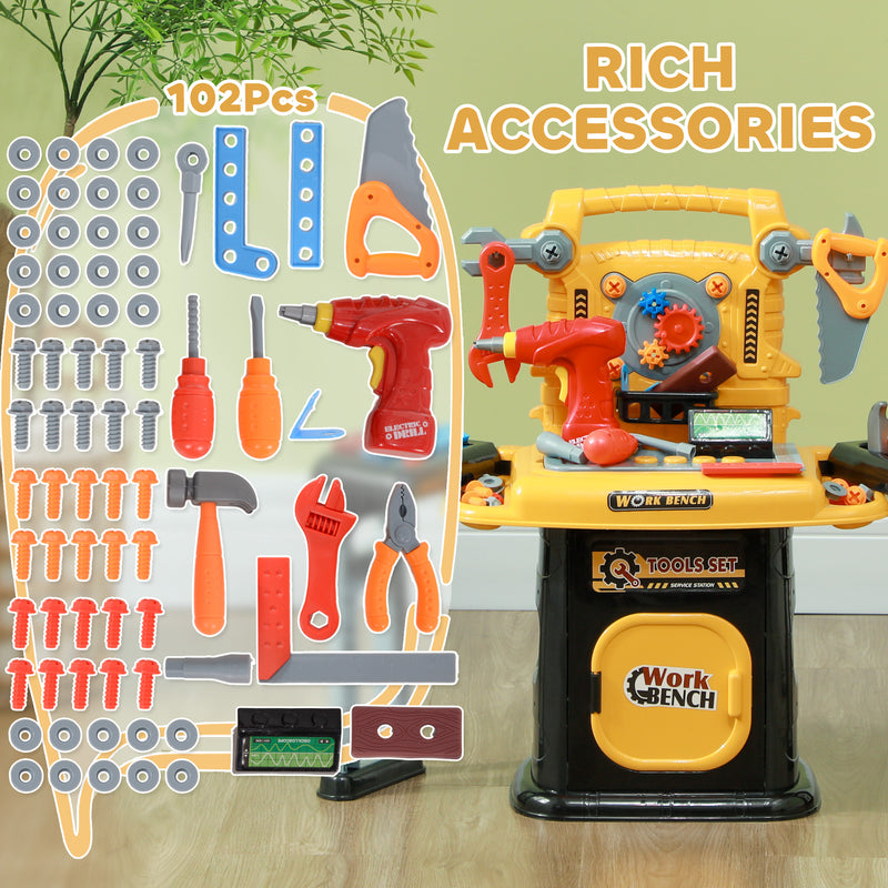 AIYAPLAY 102Pcs Play Tools Toy With Electric Drill, Storage, Yellow