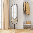 HOMCOM Full Length Mirror, Free Standing Mirror with Tray and Hooks, Black